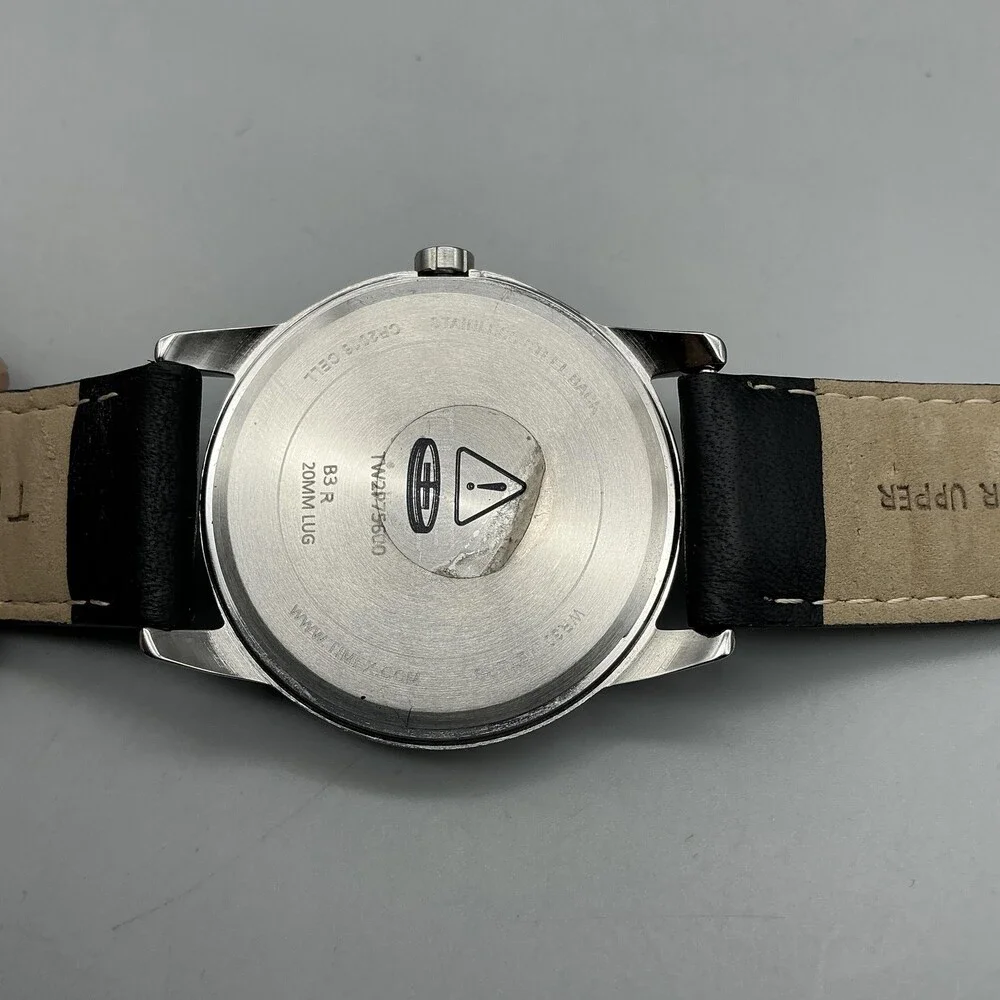 Timex Indiglo Easy Reader Mens Watch 38mm Black Leather Date New Battery